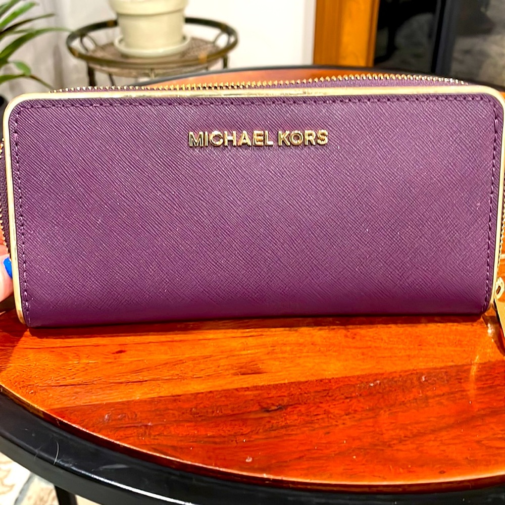 Michael Kors wallet purple with gold trim